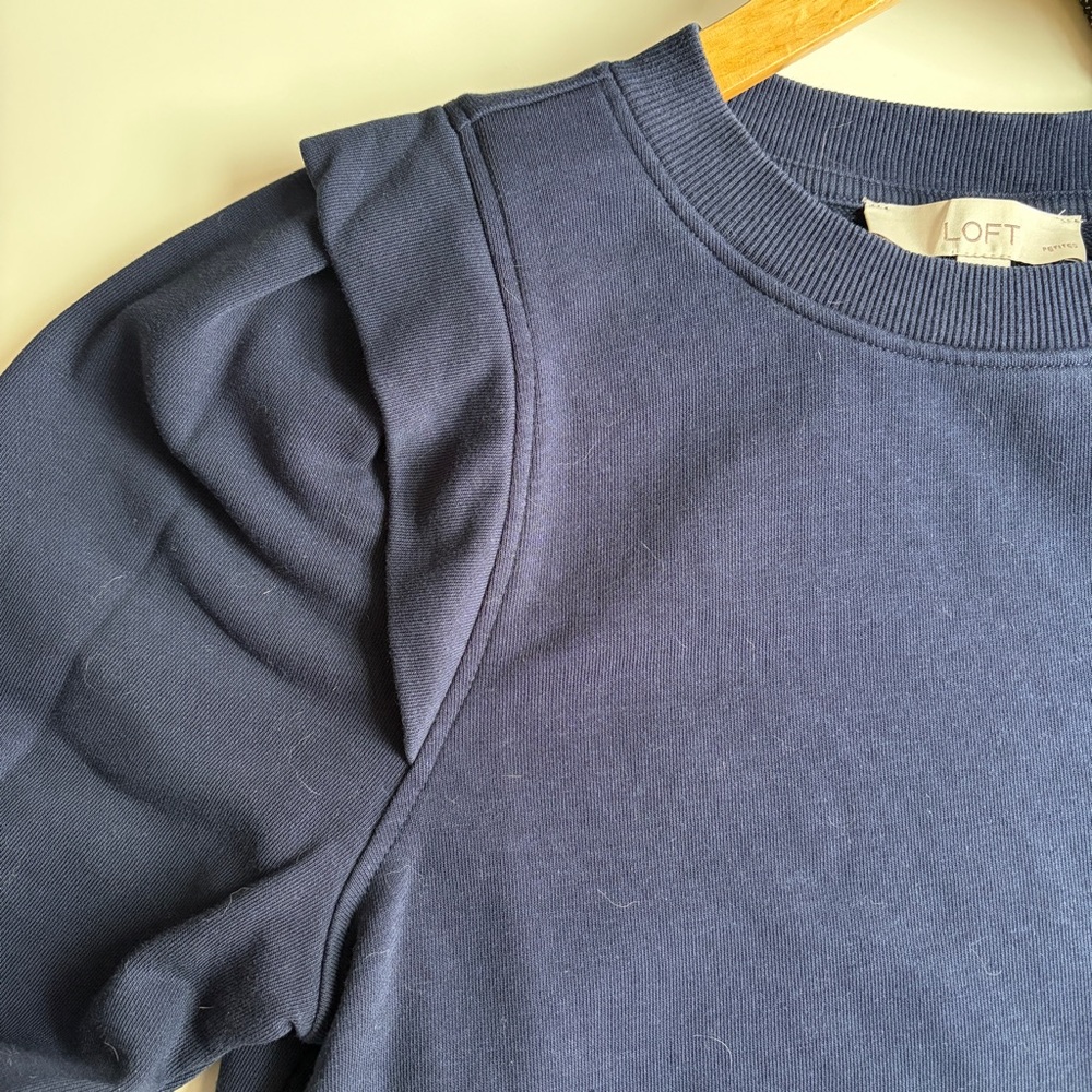 LOFT Navy Ruffle Shoulder Sweatshirt - Picture 5 of 5
